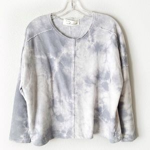 VINTAGE HAVANA CLOUD BLUE TIE DYE Sweatshirt Top Raw Hem Exposed Hem Top…